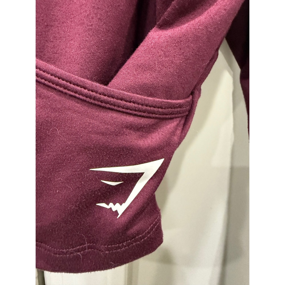 Gymshark Burgundy Long Sleeve Crop Top Thumbholes Athletic Athleisure Womens - Picture 4 of 10